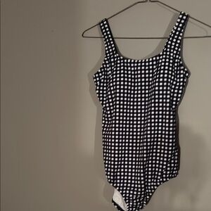 Lands' End Black and White Checkered One Piece Swimsuit